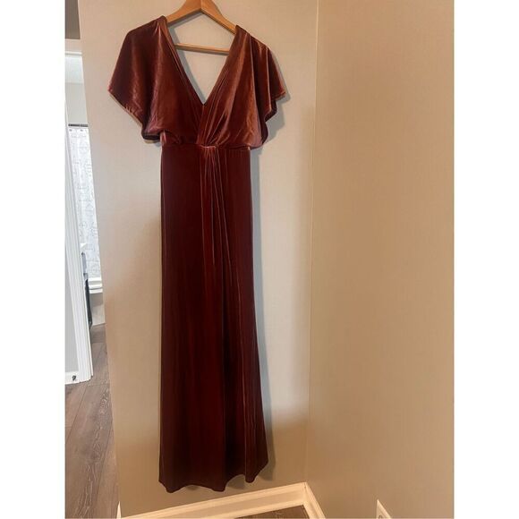 Revelry 4 Gwen Angel Sleeve Maxi Dress Terracotta Rust Crush Velvet - Picture 3 of 15